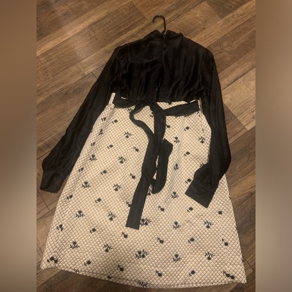 Anna sui quilted brocade Victorian floral black holiday silk ruffle dress formal - Picture 10 of 10